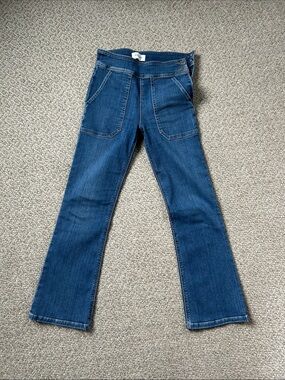 Frame Denim Blue Flare Jeans with Front Patch Pockets